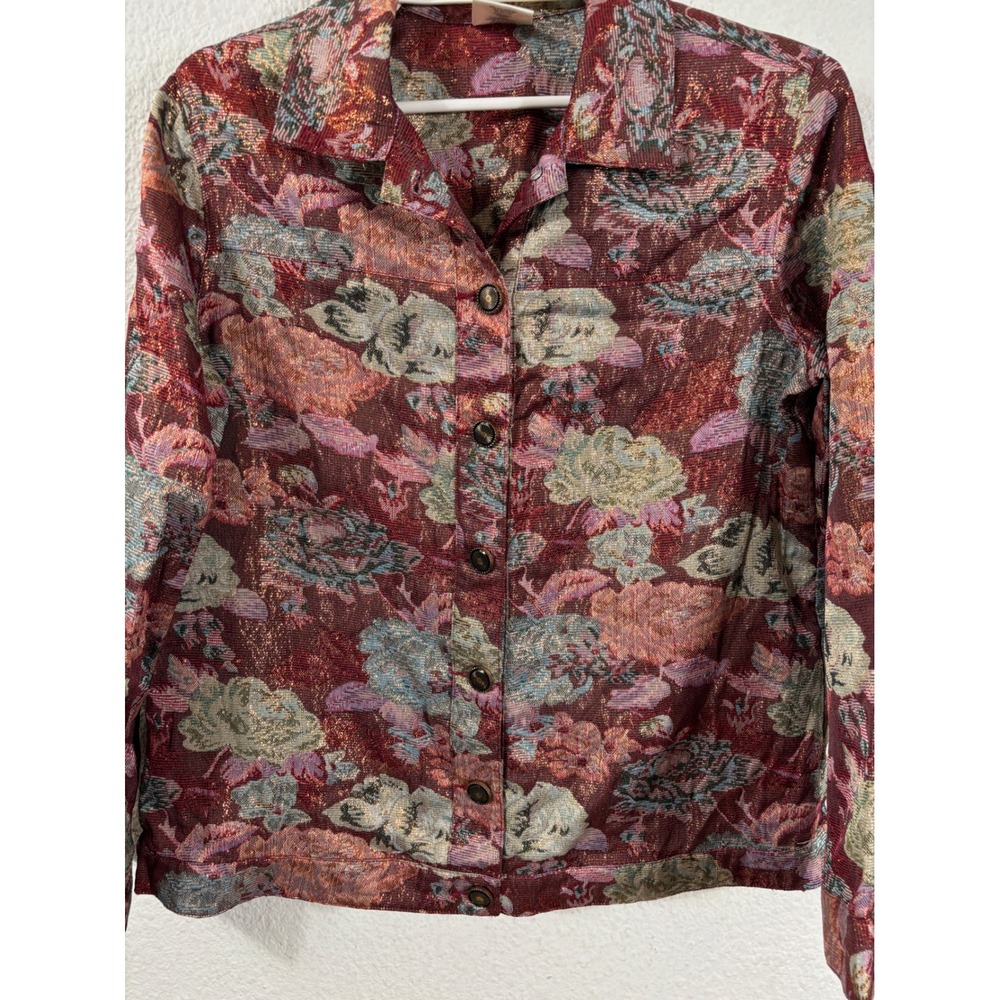 Bedford Fair Jacket Womens L Multicolor Vintage Y2K Metallic Floral Cottagecore